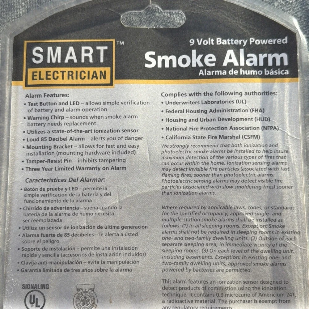 2 Smart Electrician Smoke Alarm 9 Volt Model i9030 Battery Operated New
